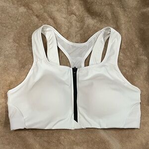 NIKE Dri Fit Women's High Support Padded Front Zip White Sports Bra